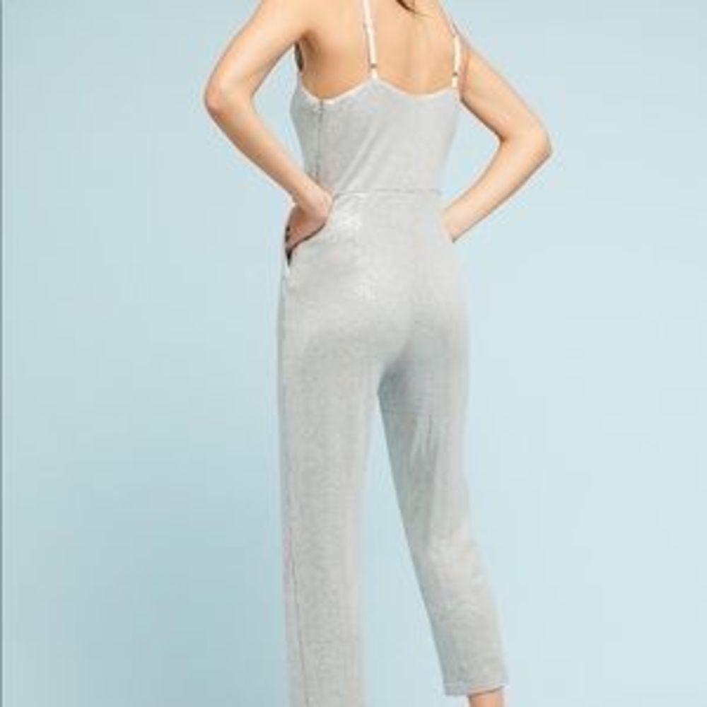 Ett Twa Claudette Anthropologie Silver Sequin Jumpsuit - Picture 3 of 10